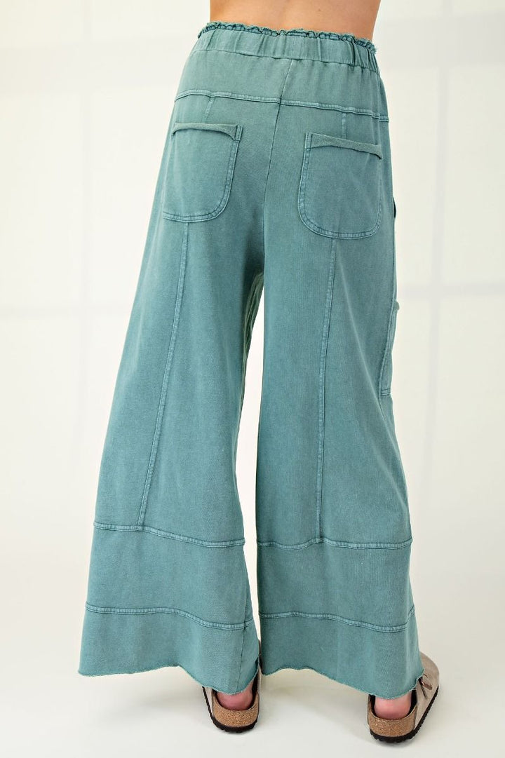 Teal Green Mineral Washed Terry Knit Pants