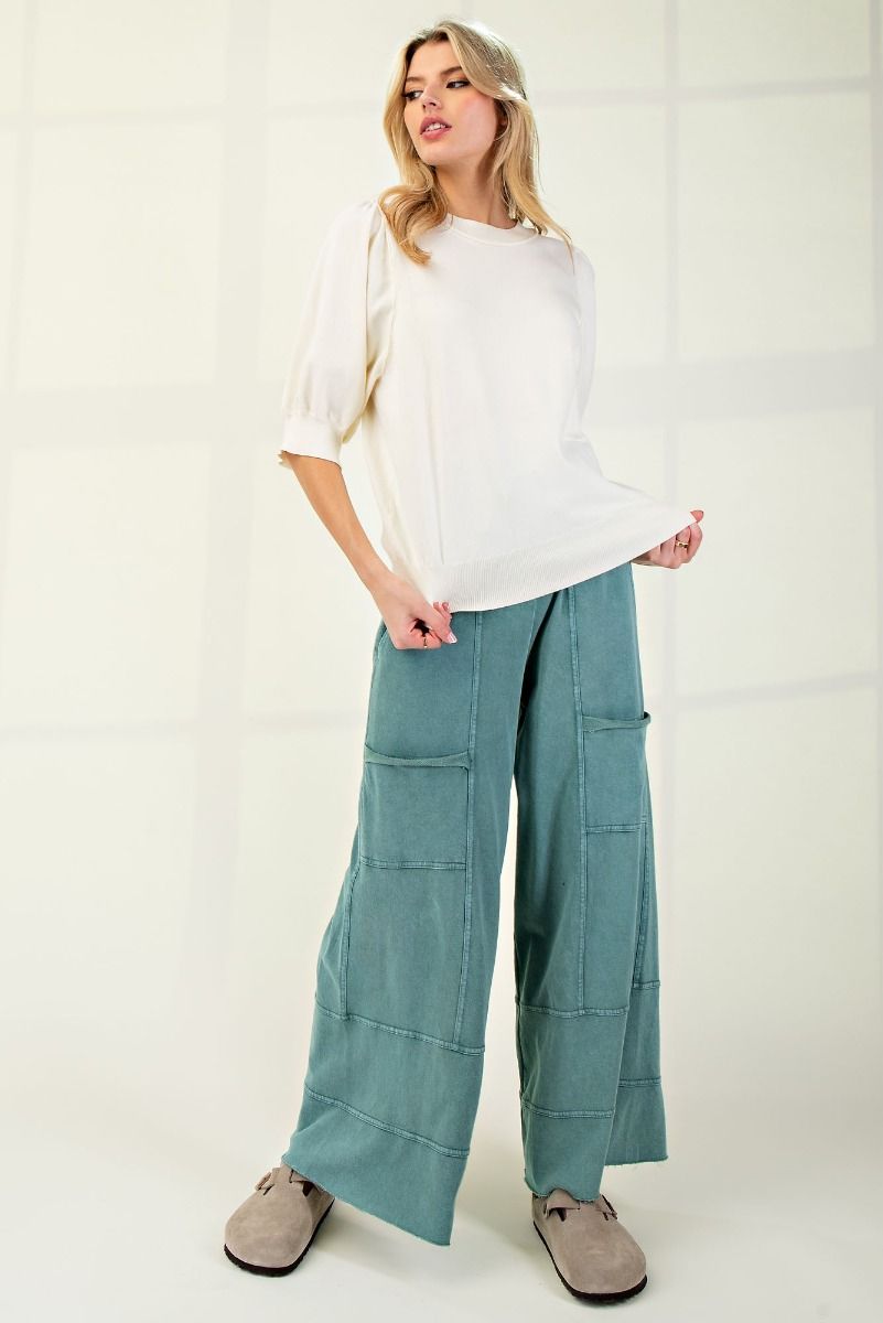 Teal Green Mineral Washed Terry Knit Pants