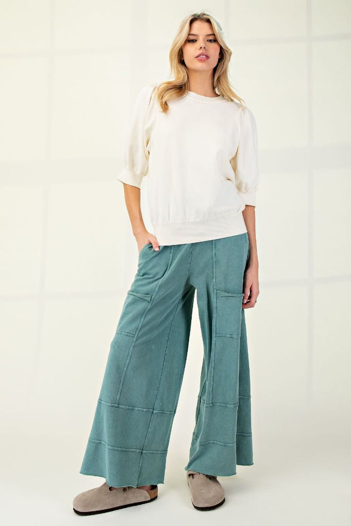 Teal Green Mineral Washed Terry Knit Pants