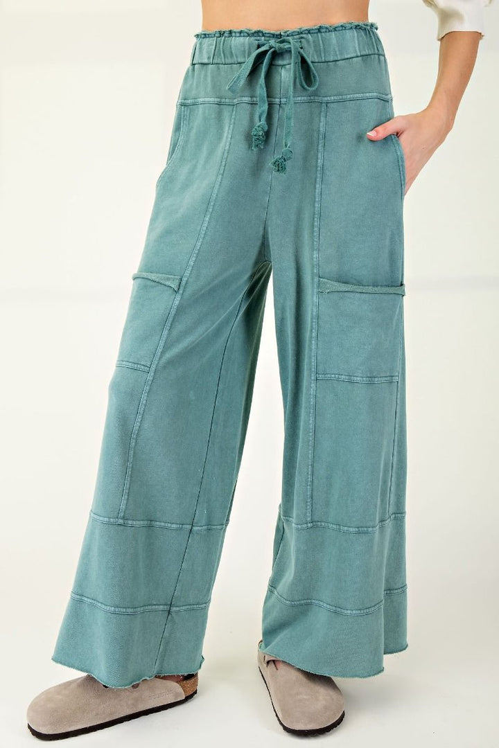 Teal Green Mineral Washed Terry Knit Pants