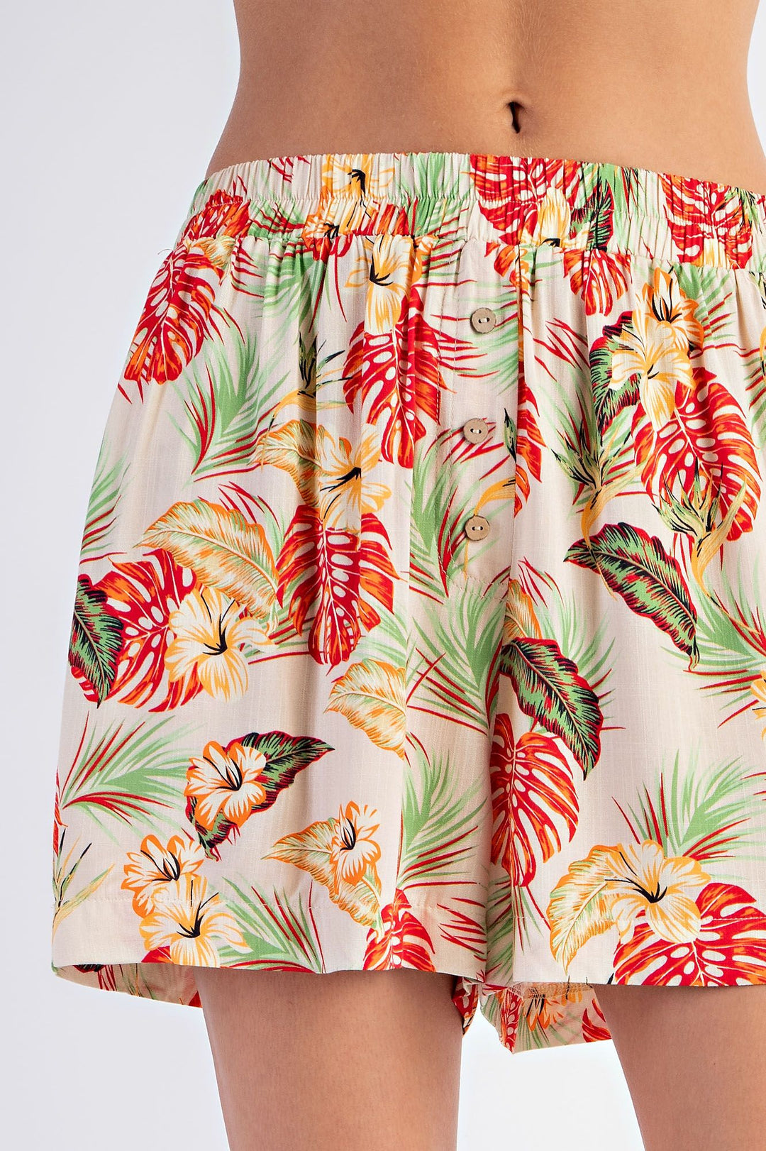 Natural Tropical Print Rayon Challis Lounge Shorts