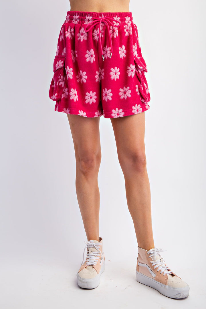 Flower Patterned French Terry Shorts - 2 Color Options