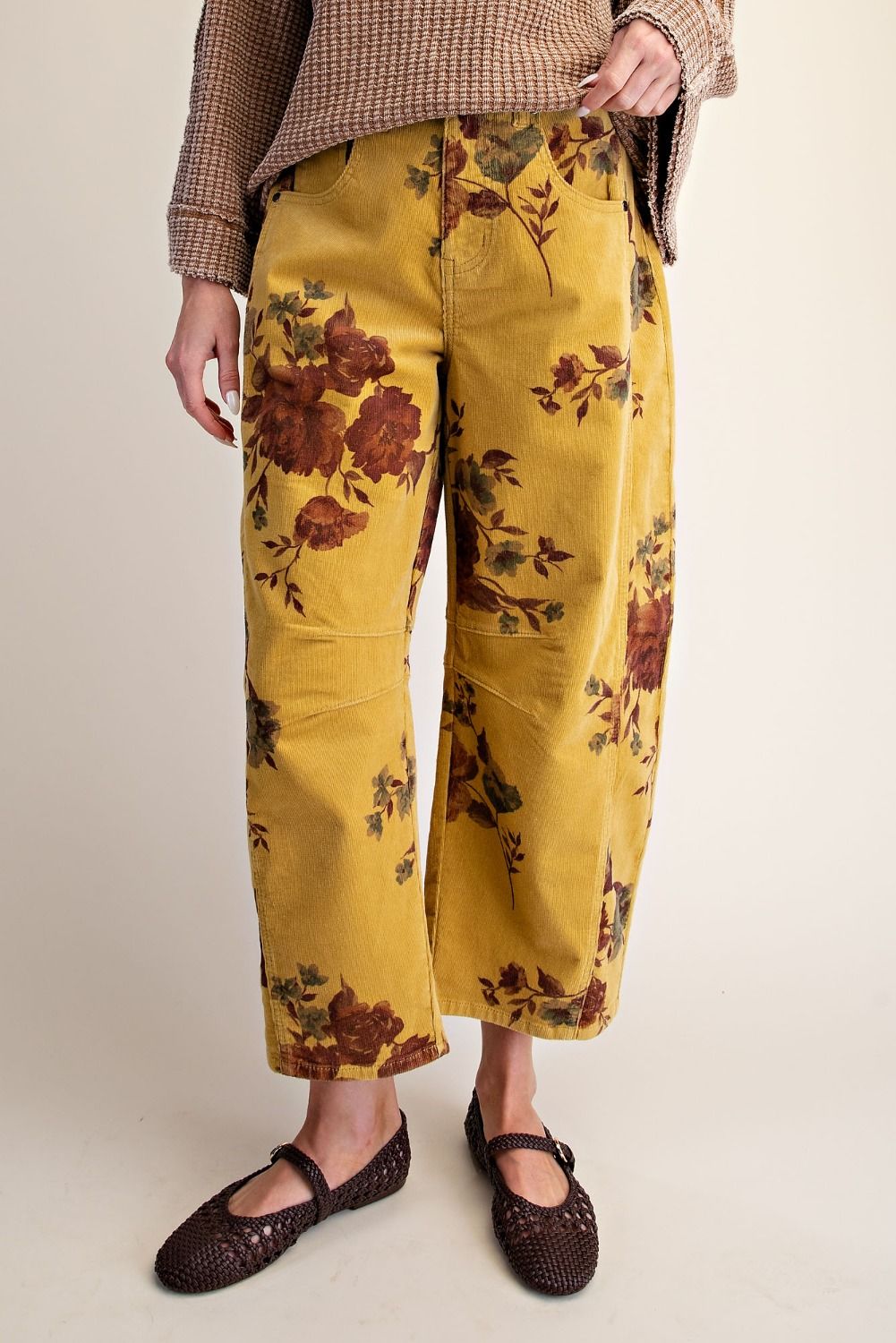 Corduroy Barrel Pants-Mustard