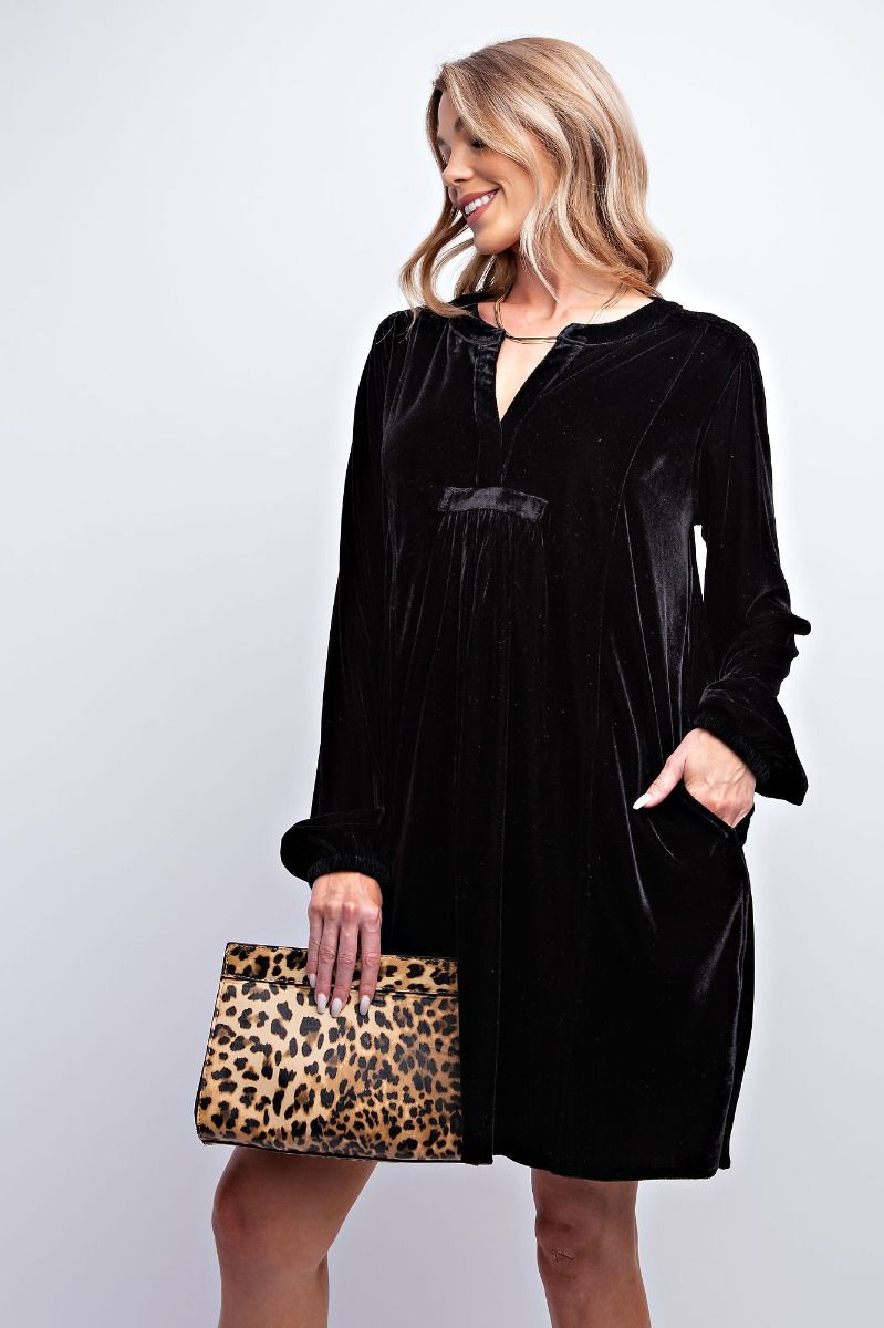 Long Sleeve Soft Velvet Tunic Dress - 5 Color Options - Small Through Extended Sizes