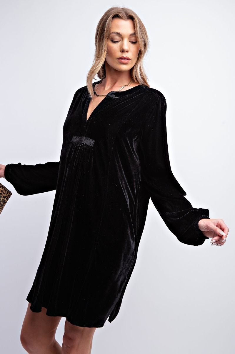 Long Sleeve Soft Velvet Tunic Dress - 5 Color Options - Small Through Extended Sizes