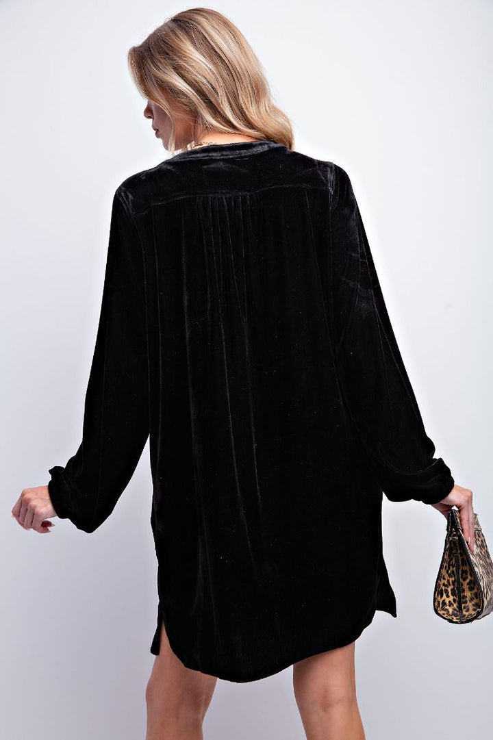 Long Sleeve Soft Velvet Tunic Dress - 5 Color Options - Small Through Extended Sizes