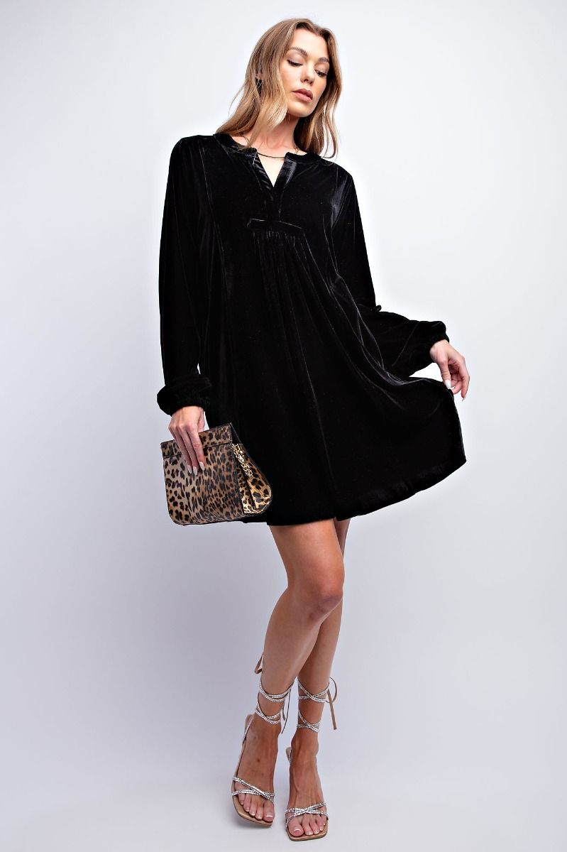 Long Sleeve Soft Velvet Tunic Dress - 5 Color Options - Small Through Extended Sizes