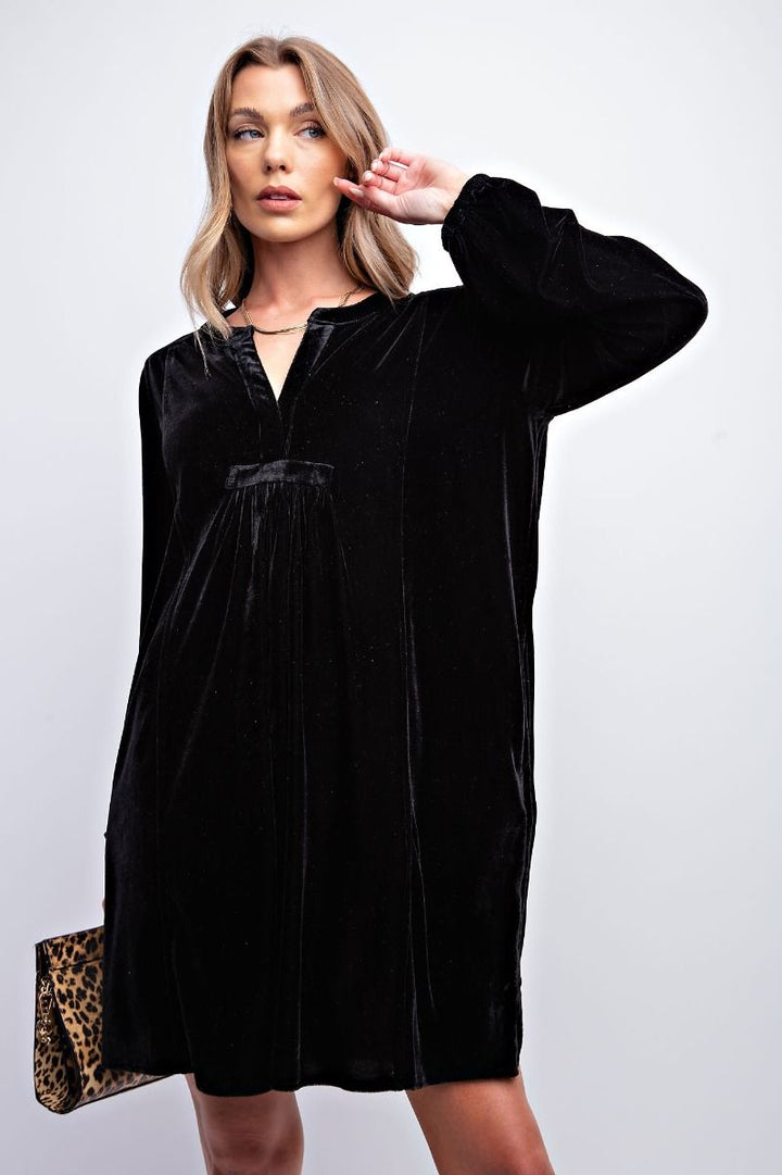 Long Sleeve Soft Velvet Tunic Dress - 5 Color Options - Small Through Extended Sizes