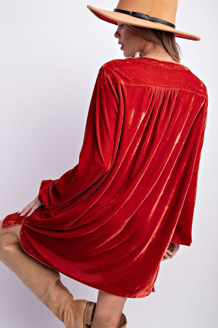 Long Sleeve Soft Velvet Tunic Dress - 5 Color Options - Small Through Extended Sizes