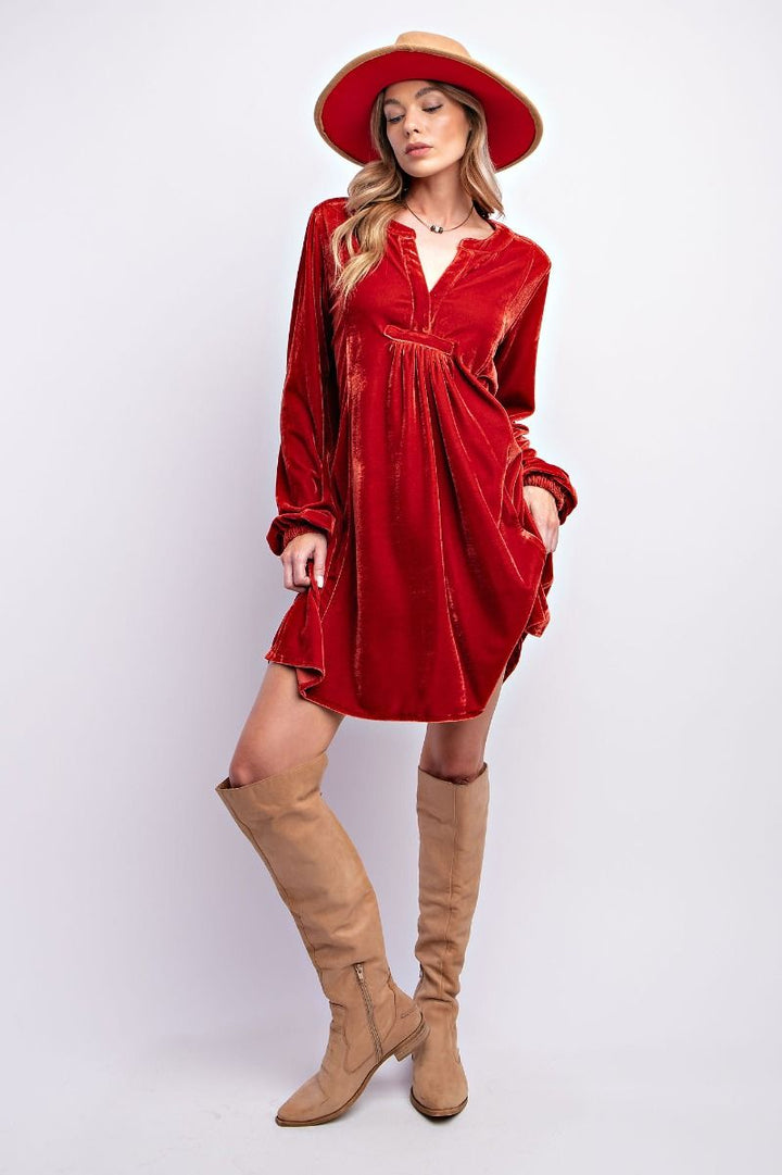 Long Sleeve Soft Velvet Tunic Dress - 5 Color Options - Small Through Extended Sizes