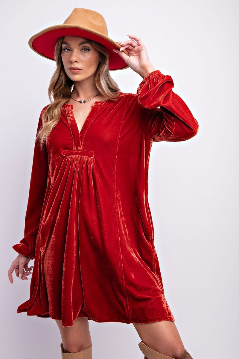 Long Sleeve Soft Velvet Tunic Dress - 5 Color Options - Small Through Extended Sizes