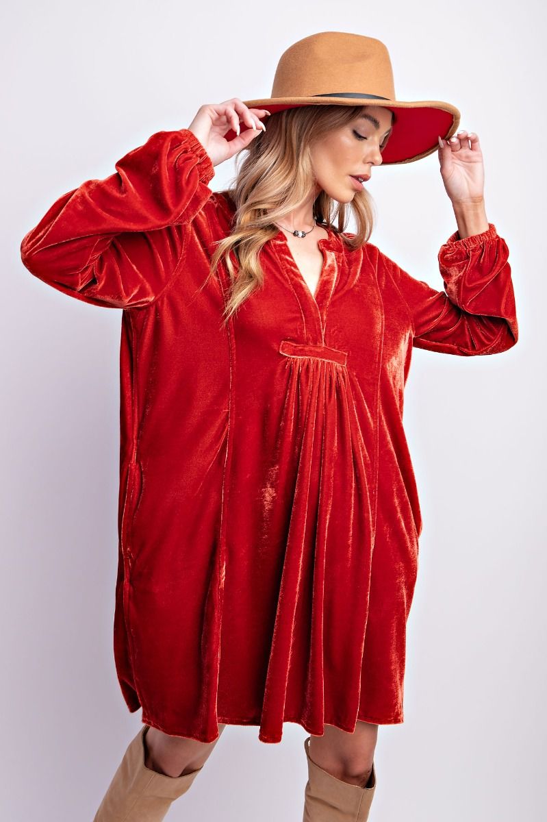 Long Sleeve Soft Velvet Tunic Dress - 5 Color Options - Small Through Extended Sizes