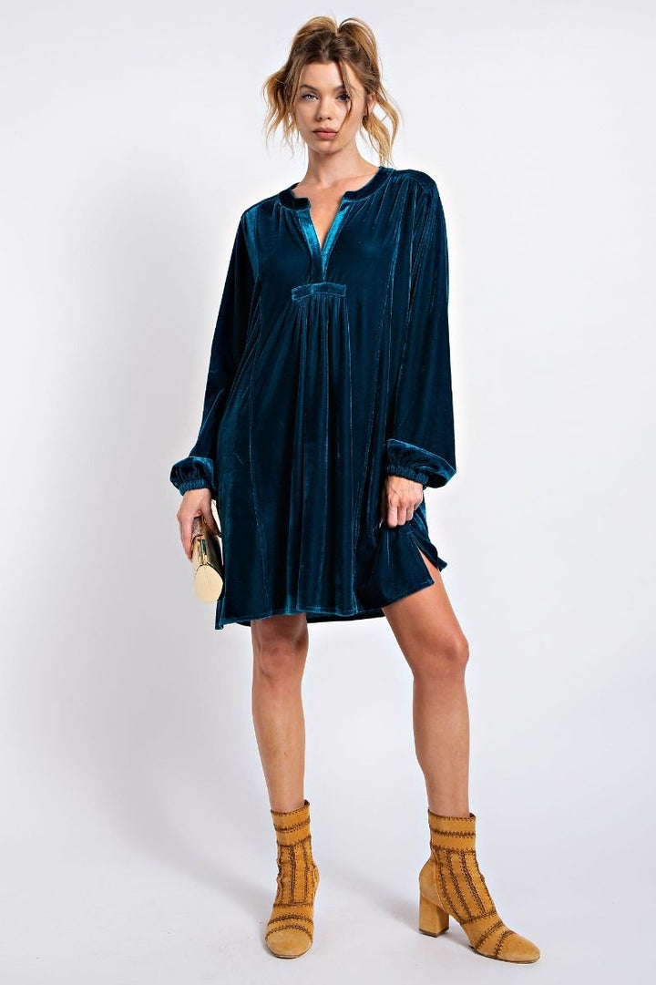 Long Sleeve Soft Velvet Tunic Dress - 5 Color Options - Small Through Extended Sizes