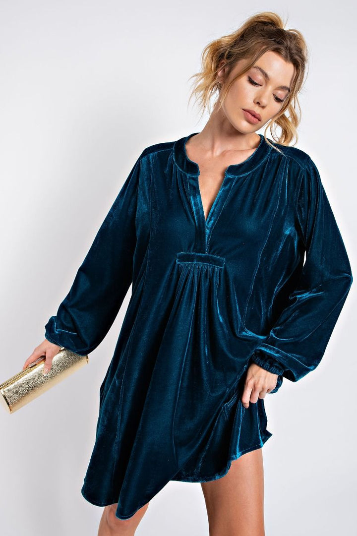 Long Sleeve Soft Velvet Tunic Dress - 5 Color Options - Small Through Extended Sizes