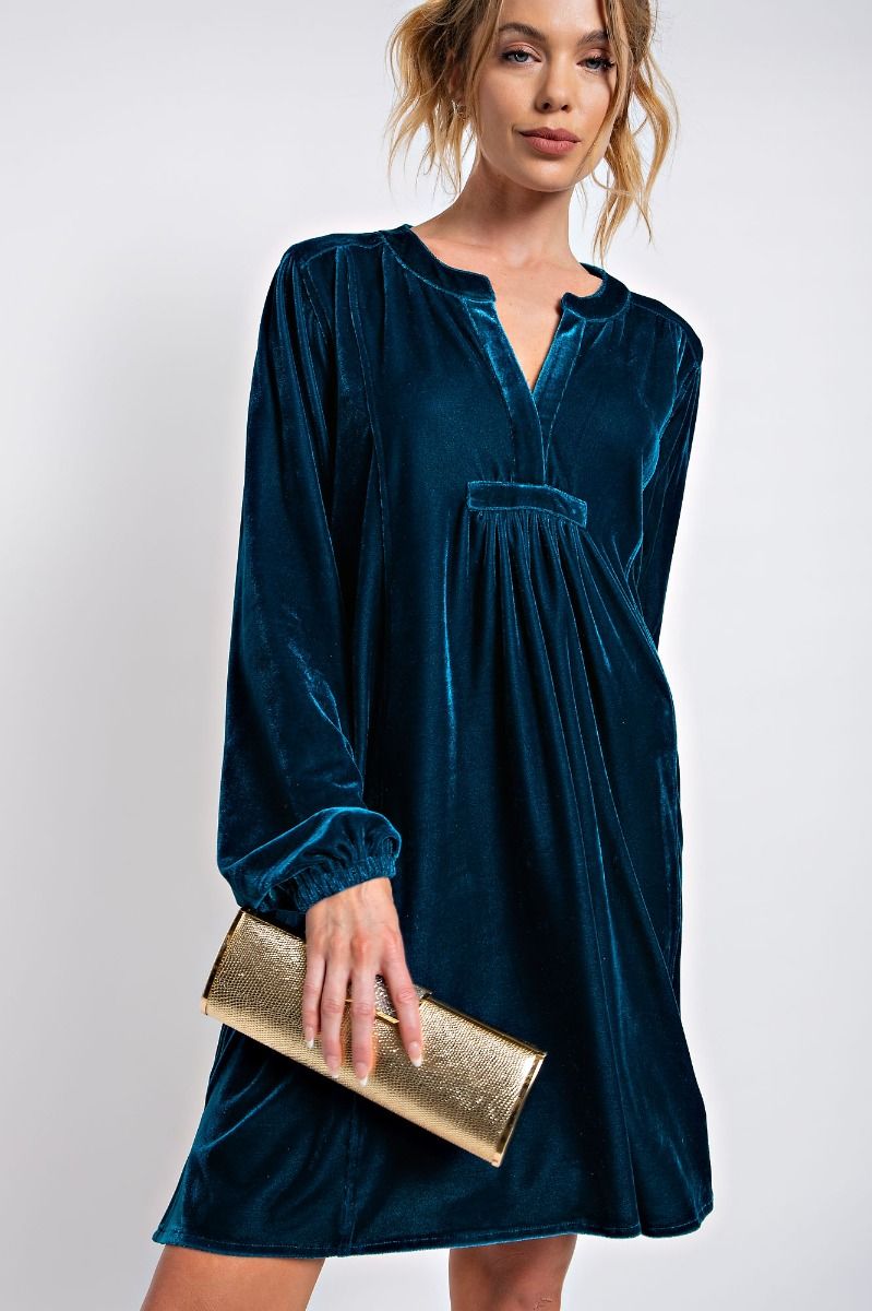 Long Sleeve Soft Velvet Tunic Dress - 5 Color Options - Small Through Extended Sizes