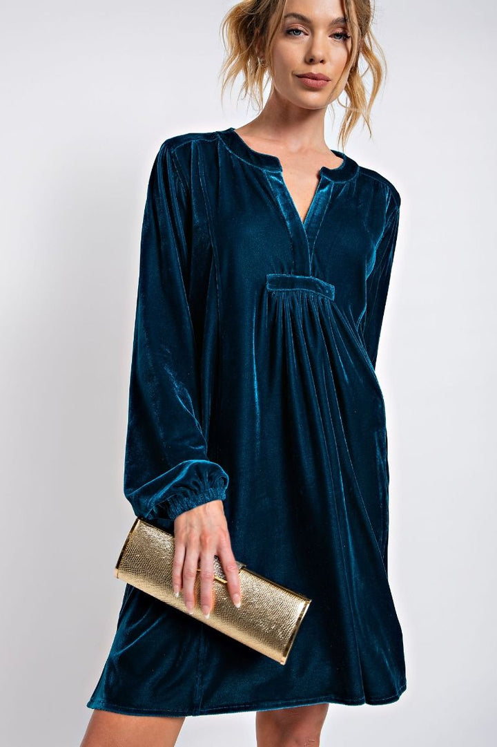 Long Sleeve Soft Velvet Tunic Dress - 5 Color Options - Small Through Extended Sizes