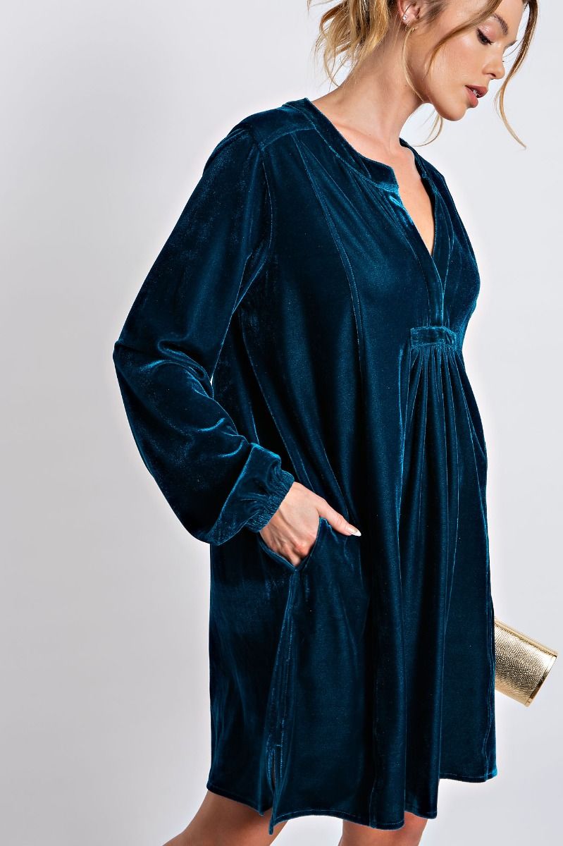 Long Sleeve Soft Velvet Tunic Dress - 5 Color Options - Small Through Extended Sizes