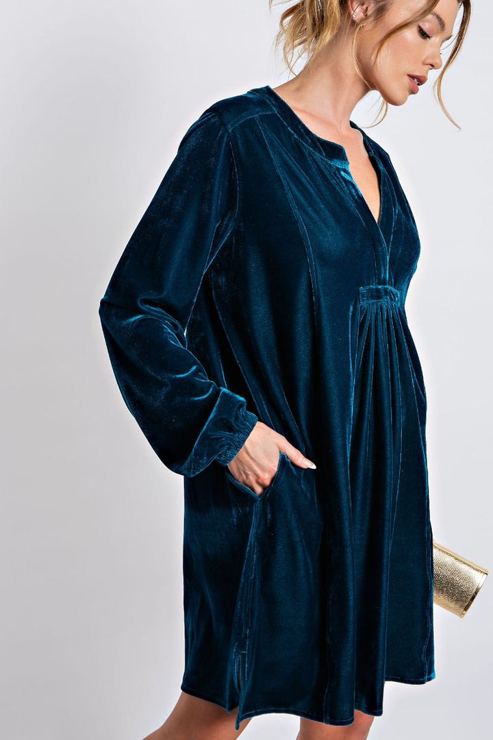 Long Sleeve Soft Velvet Tunic Dress - 5 Color Options - Small Through Extended Sizes