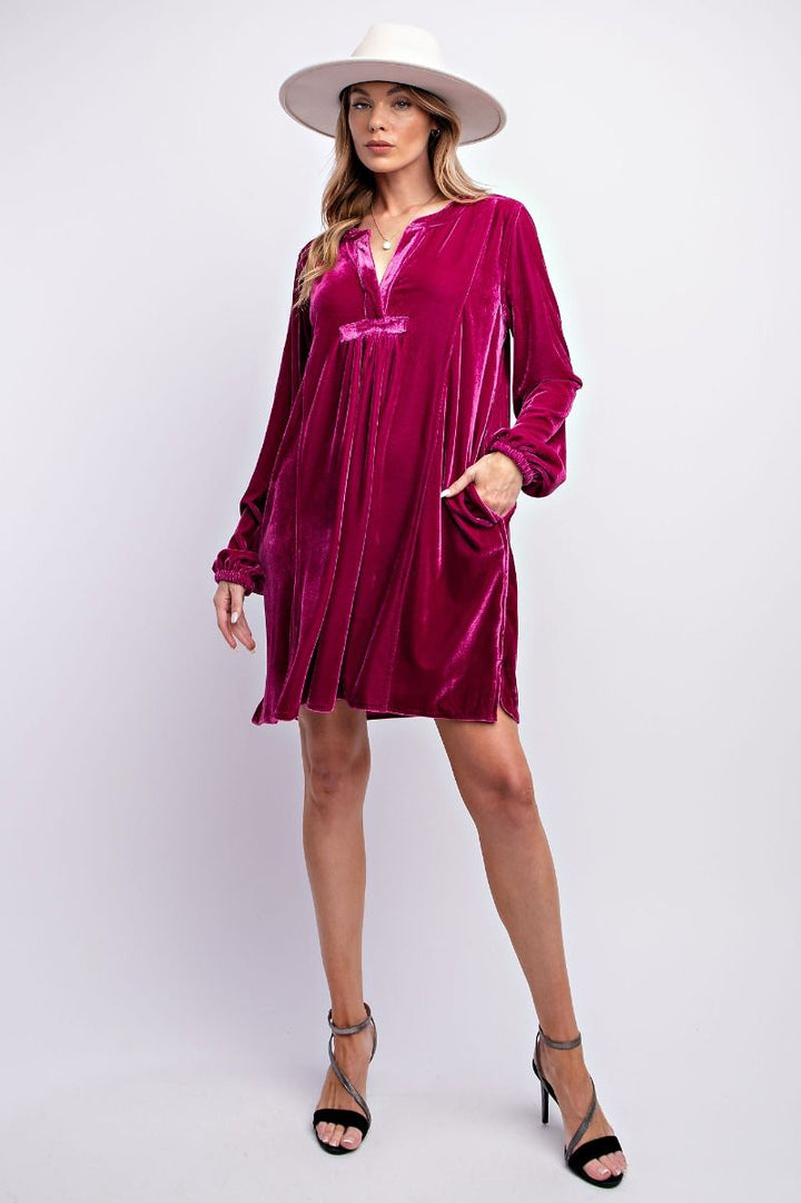 Long Sleeve Soft Velvet Tunic Dress - 5 Color Options - Small Through Extended Sizes