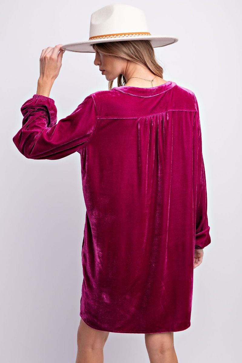 Long Sleeve Soft Velvet Tunic Dress - 5 Color Options - Small Through Extended Sizes