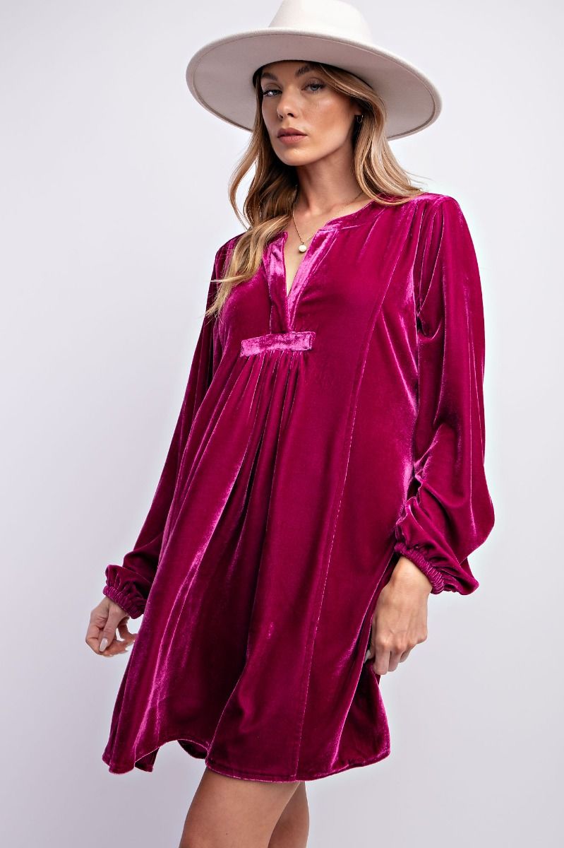 Long Sleeve Soft Velvet Tunic Dress - 5 Color Options - Small Through Extended Sizes