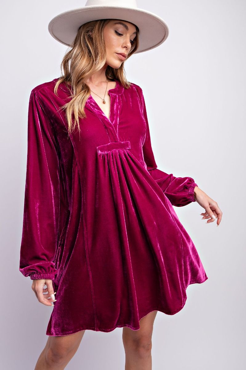 Long Sleeve Soft Velvet Tunic Dress - 5 Color Options - Small Through Extended Sizes