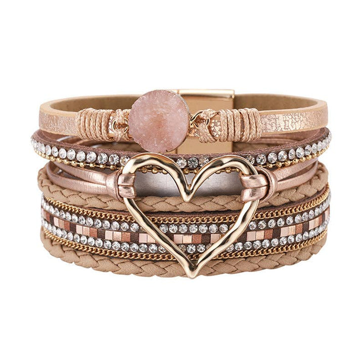 Multi-Layer Heart Charm Bangle Bracelets - 3 Color Options
