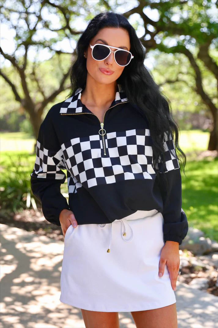 End Zone Checkered Pullover-Black