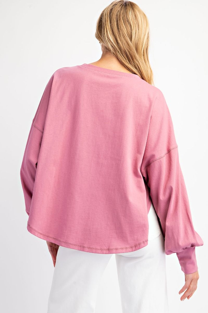 Dusty Pink Suede Star Patch Cotton Jersey Top