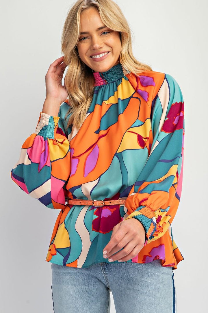 Teal Printed Mirabella Woven Blouse