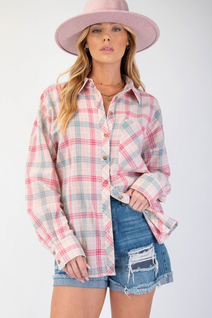 Blush Mint Plaid Button Down Shirt