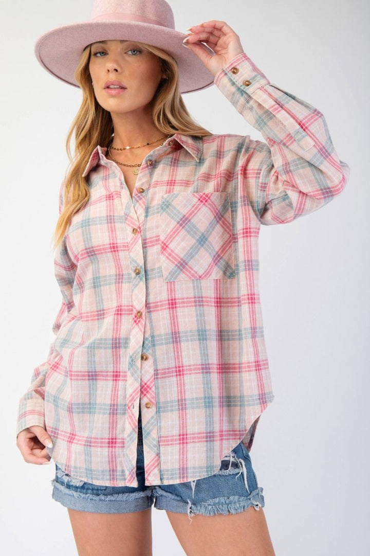 Blush Mint Plaid Button Down Shirt