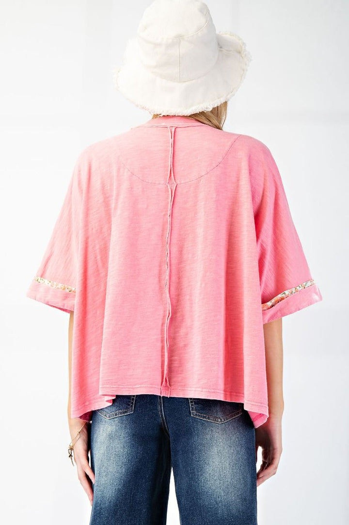 Malibu Pink Flower Patch Washed Cotton Slub Top