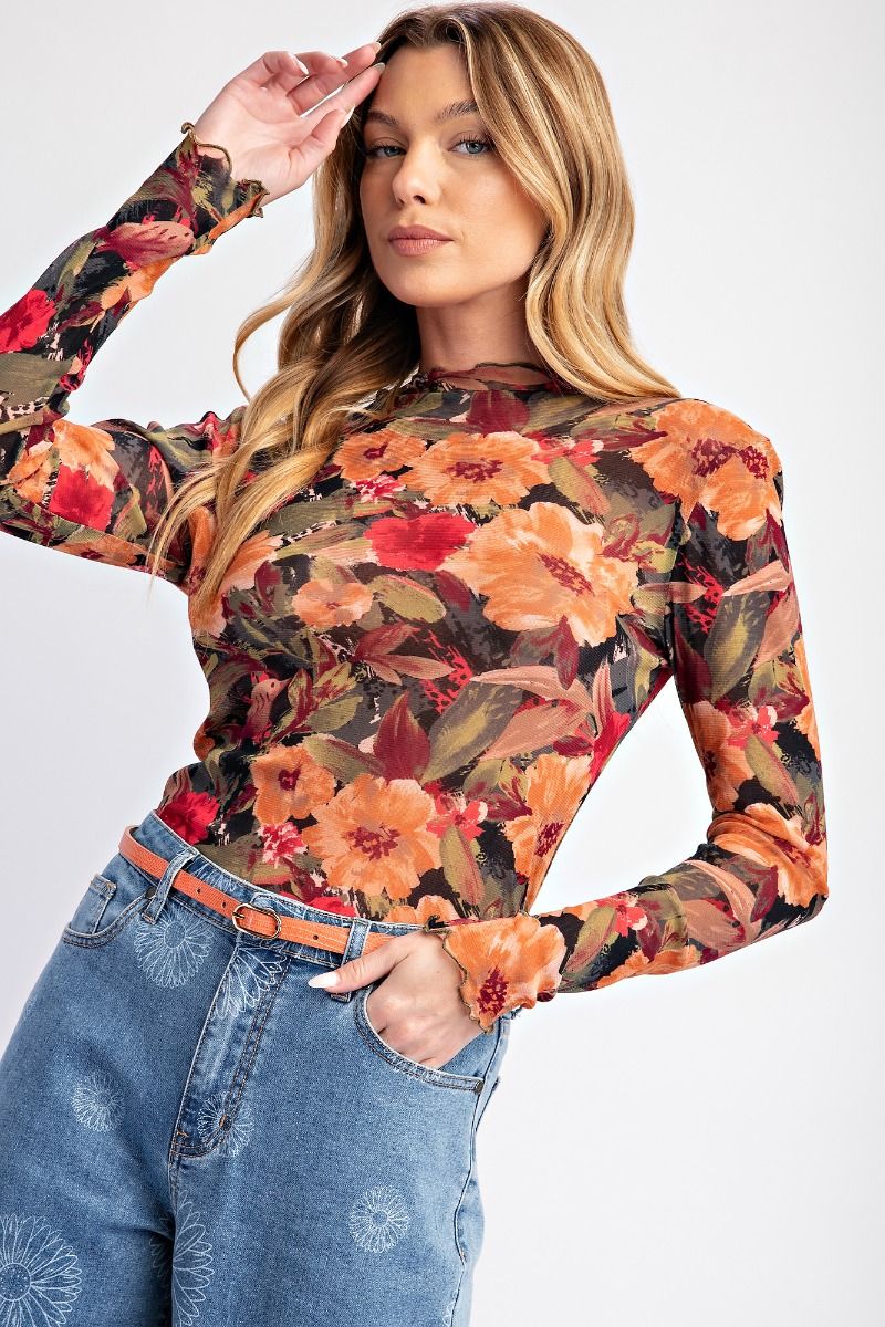 Floral Printed Mesh Top - 2 Color Options