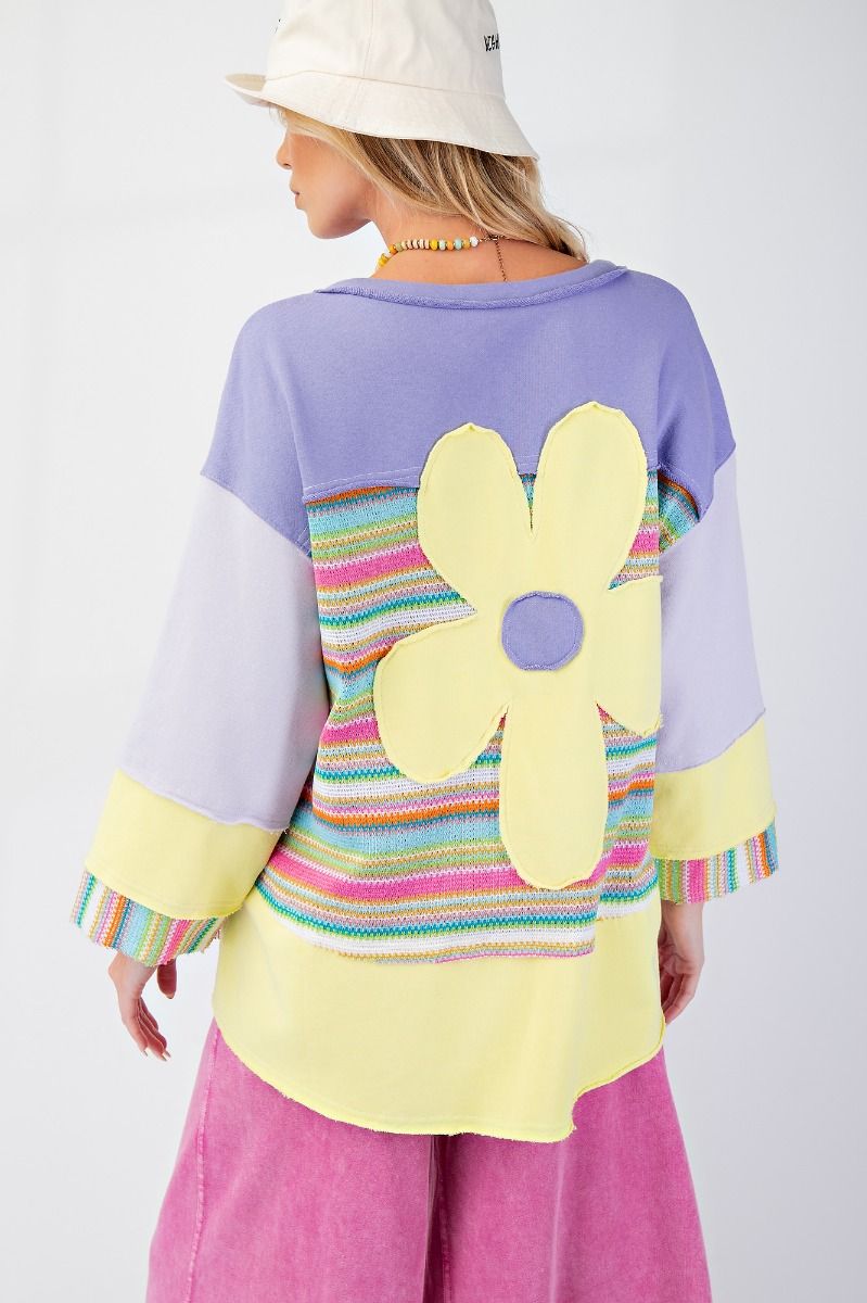 Lilac Yellow Daisy Patch Color Block Top