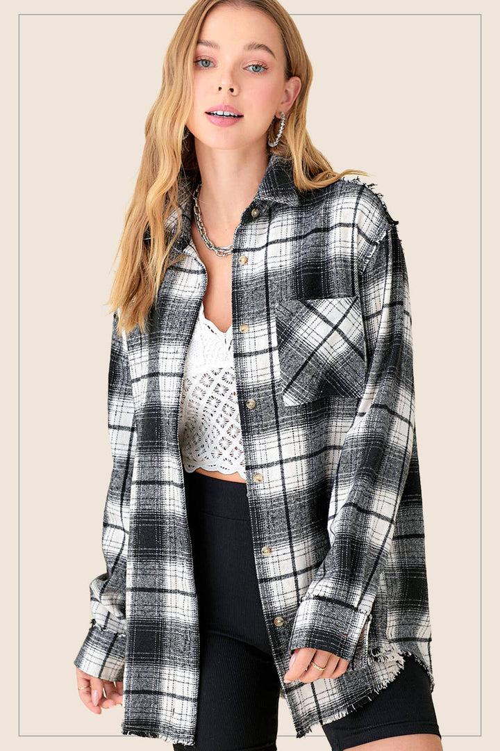 Soft Fabric Plaid Mineral Washed Button Down Shirt-3 Color Options