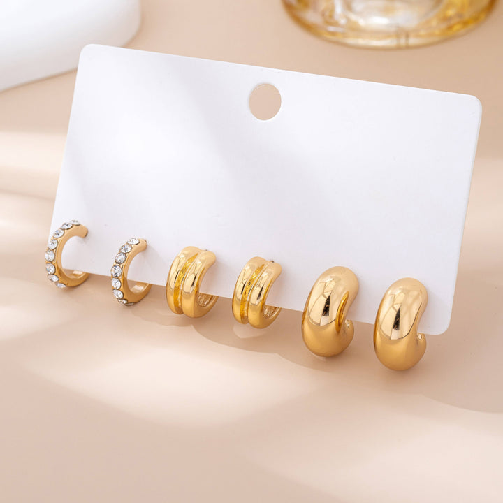 Rhinestone Double Puffy Hoop Trio