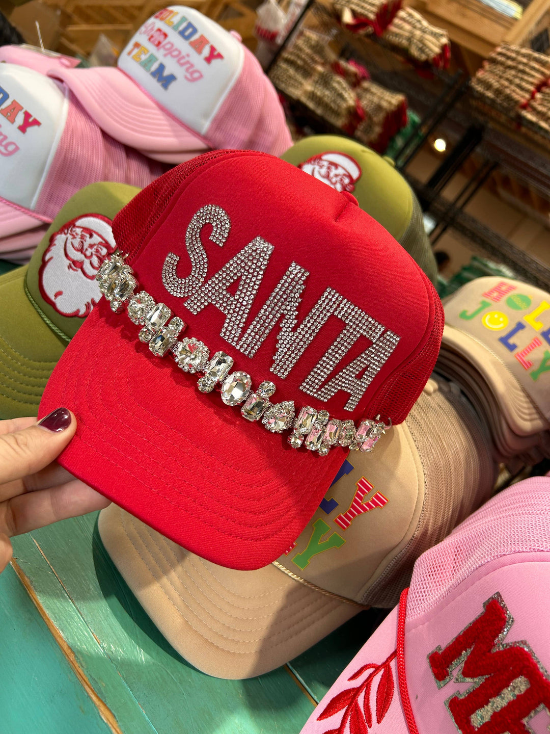 Rhinestone "SANTA" Trucker Hat