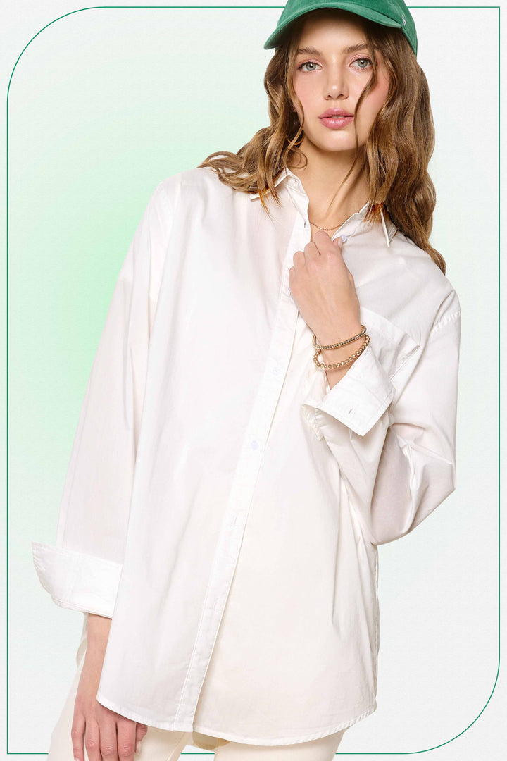 Classic Collared Button Down Poplin Shirts - 2 Color Options