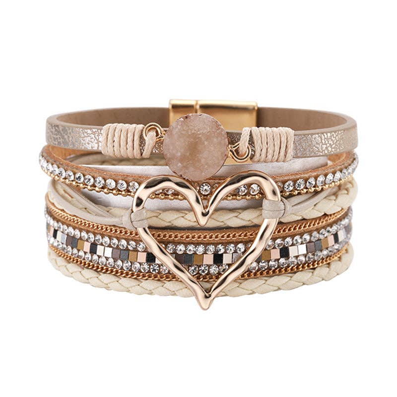 Multi-Layer Heart Charm Bangle Bracelets - 3 Color Options