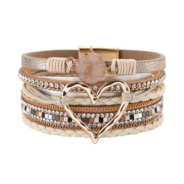 Multi-Layer Heart Charm Bangle Bracelets - 3 Color Options