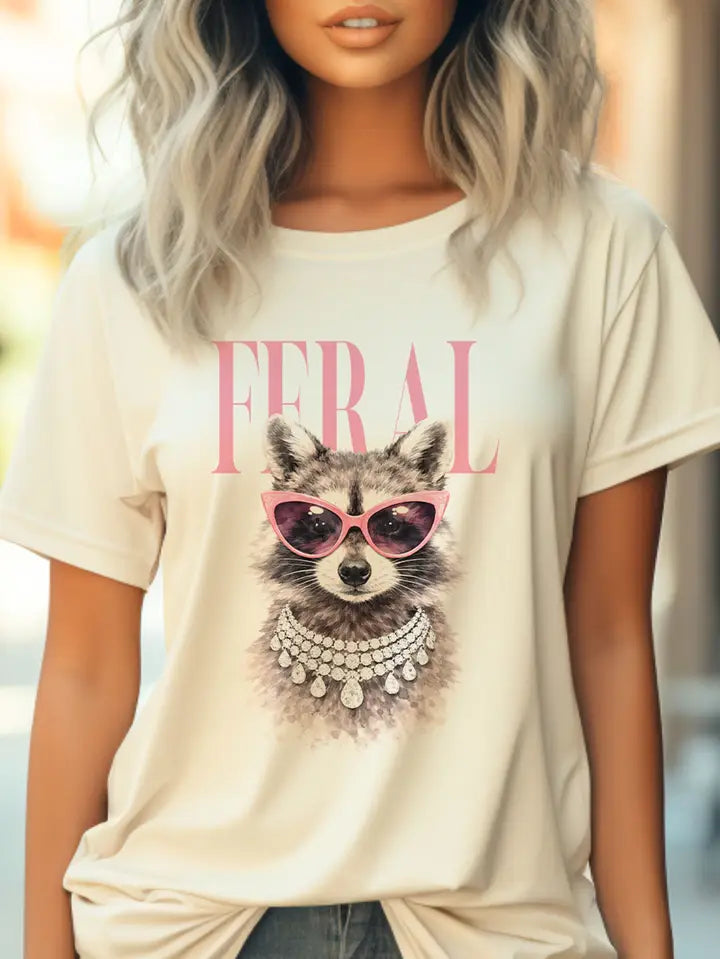 Graphic Tee-Feral with Rhinestones