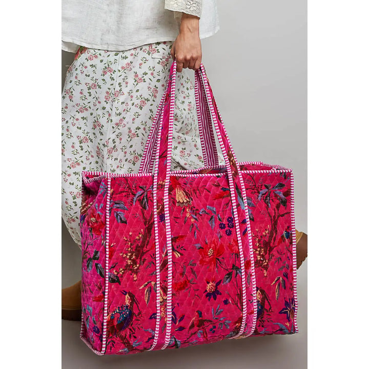 Quilted Velvet Tote-Fuchsia