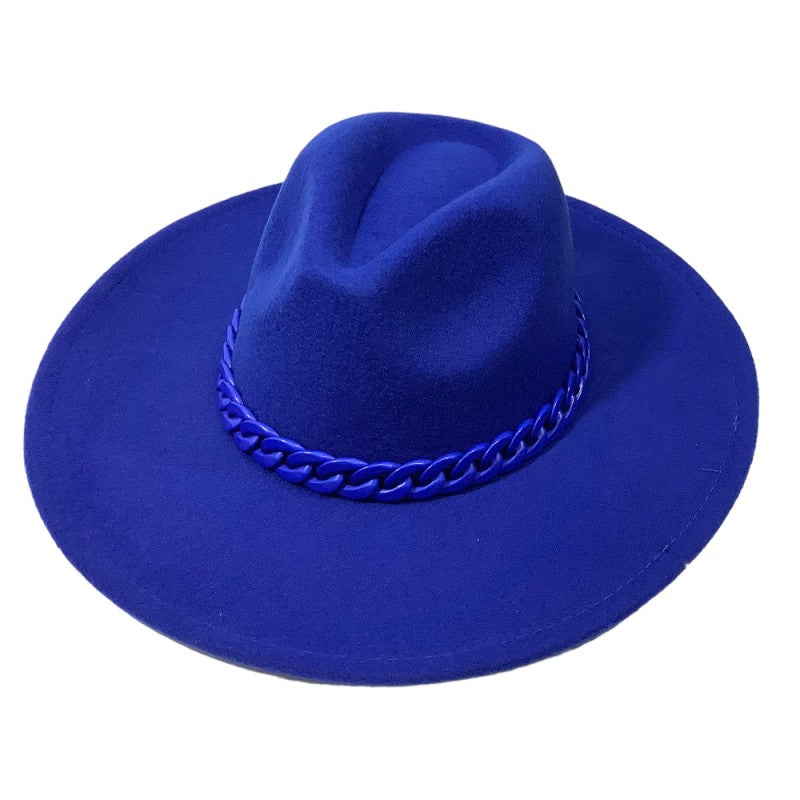 Royal Blue Wide Brim Hat w/Acrylic Chain