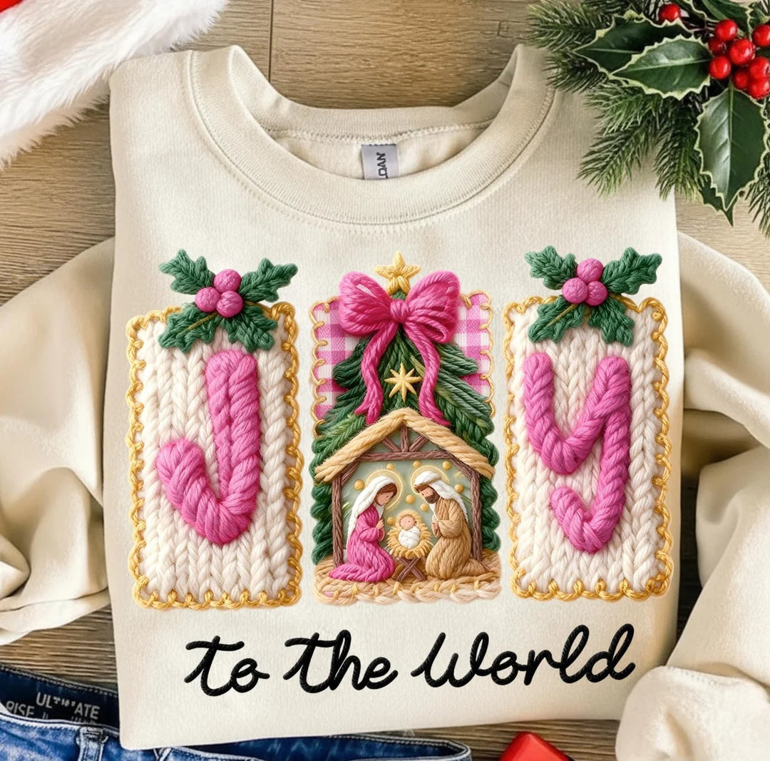 Joy Holiday Yarn Sweatshirt-Sand