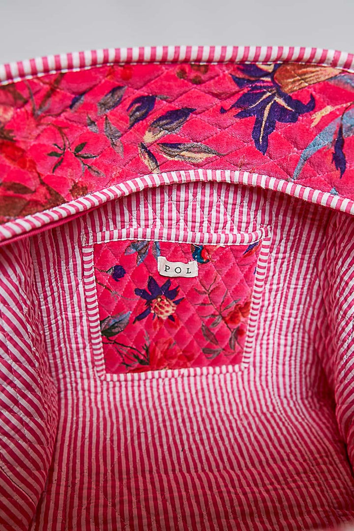 Quilted Velvet Tote-Fuchsia