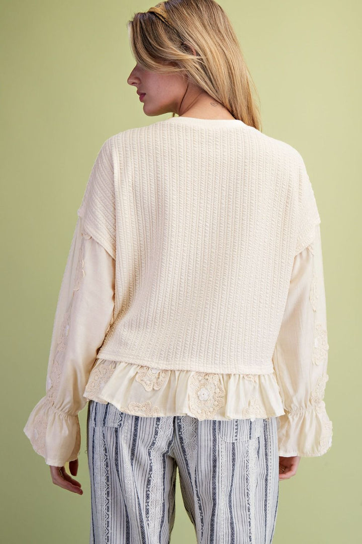 Ruffle Bottom Loose Fit Top-Ivory