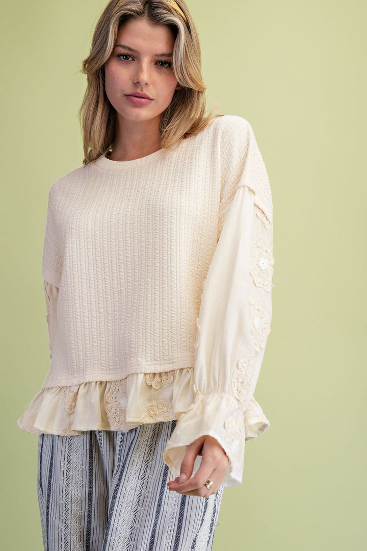 Ruffle Bottom Loose Fit Top-Ivory