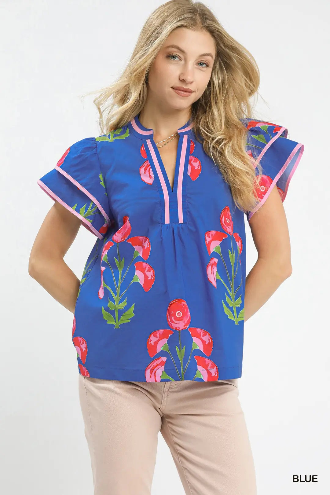 Blossom Meadow Print Top-Blue