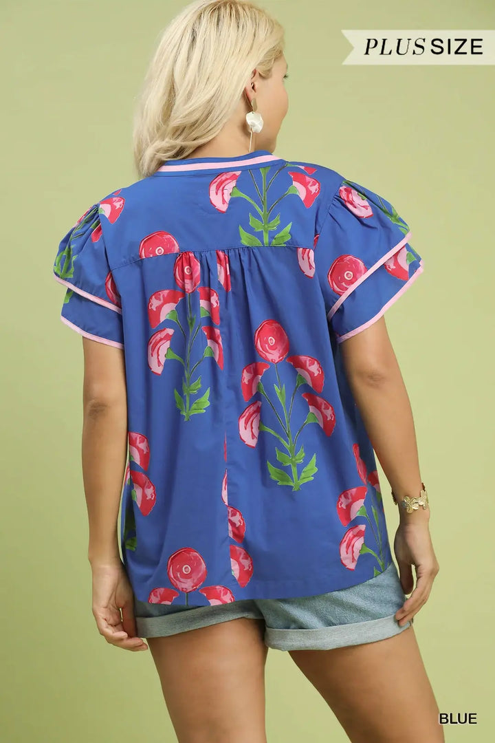 Blossom Meadow Print Top-Blue